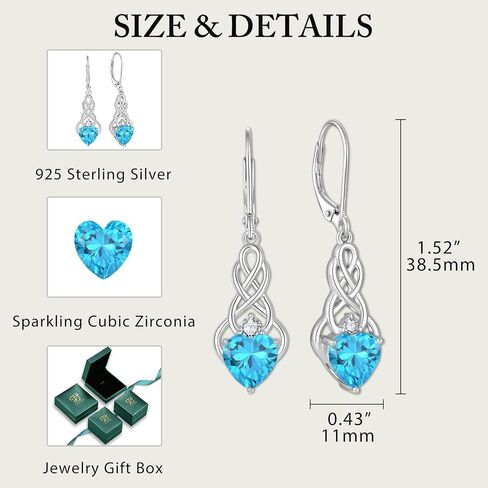 FJ Infinity Celtic Knot Jewelry Set for Women 925 Sterling Silver Aquamarine Necklace and Earrings Set March Birthstone Jewelry Gifts in Kuwait