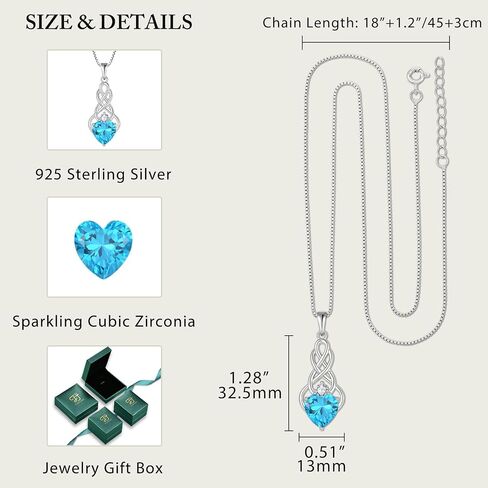 FJ Infinity Celtic Knot Jewelry Set for Women 925 Sterling Silver Aquamarine Necklace and Earrings Set March Birthstone Jewelry Gifts in Kuwait