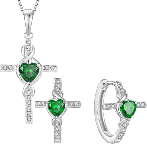 Infinity Cross Jewelry Set for Women Emerald Necklace & Earrings May Birthstone Jewelry in Kuwait