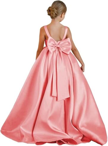 Flower Girl Dress for Wedding Satin Pageant Dresses First Communion Dress with Bow Ball Gown in Saudi Arabia