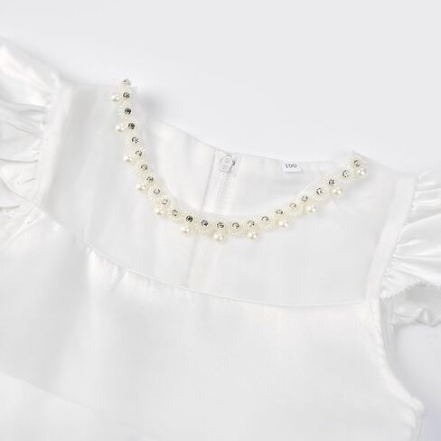 Uhnice Flower Girl Tulle Dress for Girls with Pearl Neckline Flutter Sleeves Knee Length Wedding Party Dress in Kuwait
