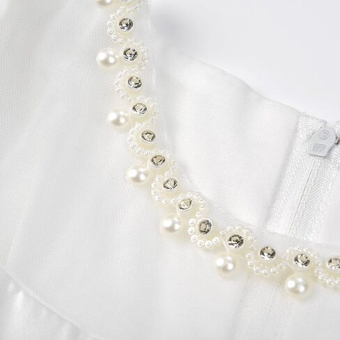Uhnice Flower Girl Tulle Dress for Girls with Pearl Neckline Flutter Sleeves Knee Length Wedding Party Dress in Kuwait