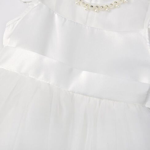 Uhnice Flower Girl Tulle Dress for Girls with Pearl Neckline Flutter Sleeves Knee Length Wedding Party Dress in Kuwait