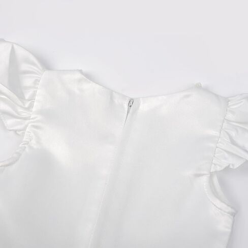 Uhnice Flower Girl Tulle Dress for Girls with Pearl Neckline Flutter Sleeves Knee Length Wedding Party Dress in Kuwait