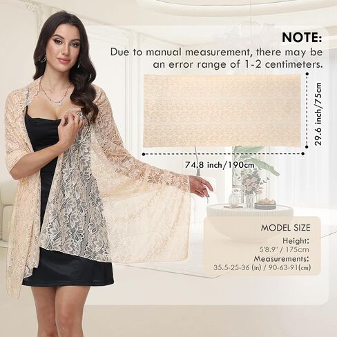 Ladiery Shawls and Wraps for Evening Dresses,Sparkly Sequin Lace Shawl with Rhinestones, Formal Sheer Wedding Wraps for Women in Saudi Arabia