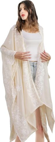 Womens Swimsuit Cover Up Embroidery Print Kimono Cardigan Beach Dress Floral Bikini Swimwear Coverup for Summer in Saudi Arabia