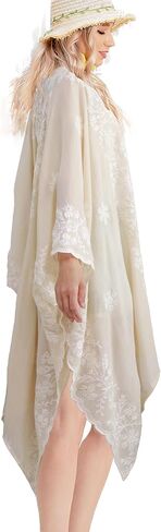 Womens Swimsuit Cover Up Embroidery Print Kimono Cardigan Beach Dress Floral Bikini Swimwear Coverup for Summer in Saudi Arabia