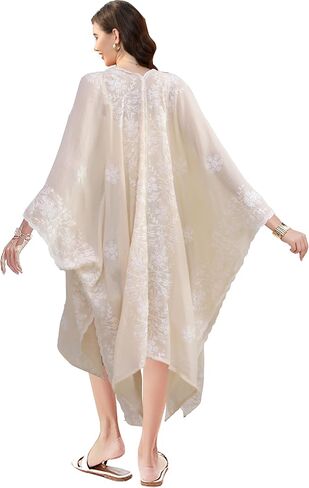 Womens Swimsuit Cover Up Embroidery Print Kimono Cardigan Beach Dress Floral Bikini Swimwear Coverup for Summer in Saudi Arabia