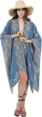Womens Swimsuit Cover Up Embroidery Print Kimono Cardigan Beach Dress Floral Bikini Swimwear Coverup for Summer in Saudi Arabia