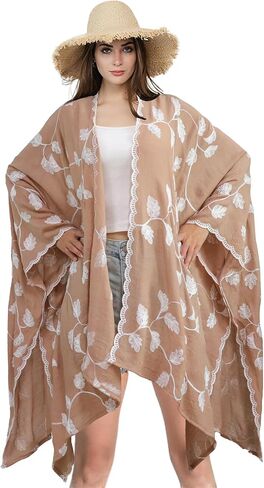 Womens Swimsuit Cover Up Embroidery Print Kimono Cardigan Beach Dress Floral Bikini Swimwear Coverup for Summer in Saudi Arabia