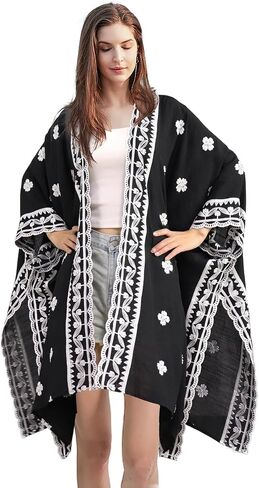 Womens Swimsuit Cover Up Embroidery Print Kimono Cardigan Beach Dress Floral Bikini Swimwear Coverup for Summer in Saudi Arabia