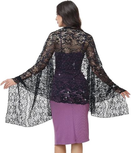 Ladiery Shawls and Wraps for Evening Dresses,Sparkly Sequin Lace Shawl with Rhinestones, Formal Sheer Wedding Wraps for Women in Saudi Arabia