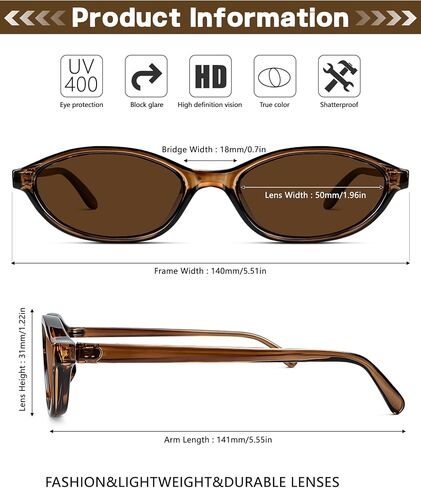 Retro Oval Sunglasses for Women Trendy Narrow Cat Eye Sunglasses Chic 90s Y2K Sunnies UV400 Shades for Small Face in Kuwait