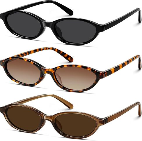 Retro Oval Sunglasses for Women Trendy Narrow Cat Eye Sunglasses Chic 90s Y2K Sunnies UV400 Shades for Small Face in Kuwait