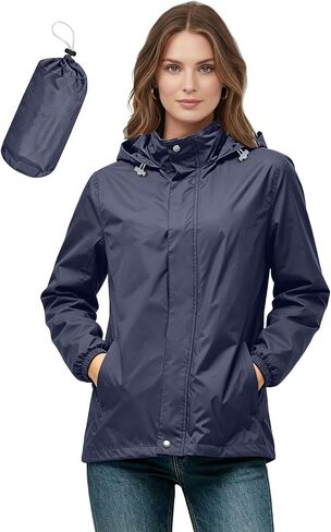 Womens Lightweight Packable Rain Jackets for Travel, Work, Hiking - Waterproof Zip Up Hooded Sun Protection Raincoat in Saudi Arabia
