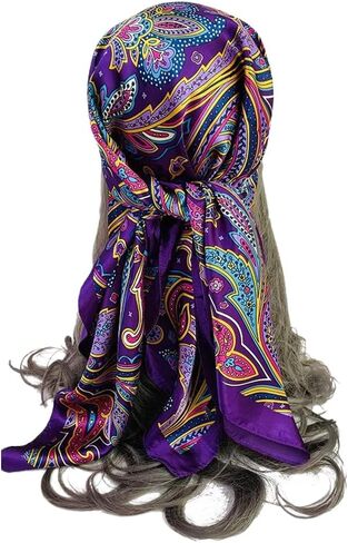 Elegant Printed Silk Scarf – 90 * 90cm Imitation Silk Head Scarf for Women's Hair, Stylish Versatile Hair Scarf for Women in Kuwait