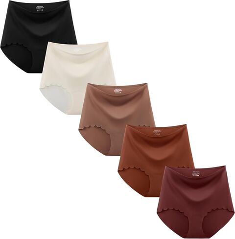 High Waisted Seamless Underwear for Women No Show Panties Full Coverage Scalloped Edge Silky Breathable Briefs 5 Pack in Saudi Arabia