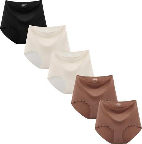 High Waisted Seamless Underwear for Women No Show Panties Full Coverage Scalloped Edge Silky Breathable Briefs 5 Pack in Saudi Arabia