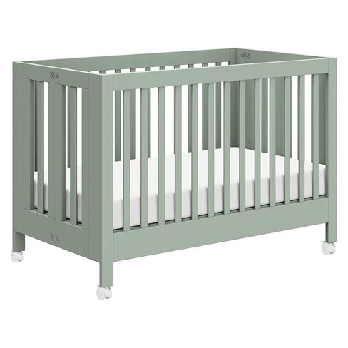Babyletto Maki Full-Size 2-in-1 Portable Folding Crib with Toddler Bed Conversion Kit in Light Sage, Greenguard Gold Certified in Saudi Arabia