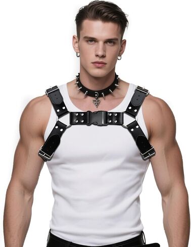 Handmade Punk Men's PU Leather Harness - Adjustable Straps with Alloy Buckles, Unique Gothic Fashion Accessory in Saudi Arabia