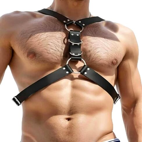 Men's genuine leather chest strap, chest harness,leather harness,punk rave style belt,style men's seat belt,sexy clothing chest strap, shoulder strap,cosplay nightclub sexy punk, club attire in Kuwait