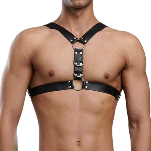 Men's genuine leather chest strap, chest harness,leather harness,punk rave style belt,style men's seat belt,sexy clothing chest strap, shoulder strap,cosplay nightclub sexy punk, club attire in Kuwait