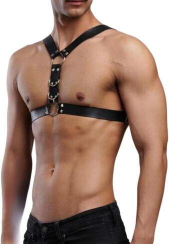 Men's genuine leather chest strap, chest harness,leather harness,punk rave style belt,style men's seat belt,sexy clothing chest strap, shoulder strap,cosplay nightclub sexy punk, club attire in Kuwait