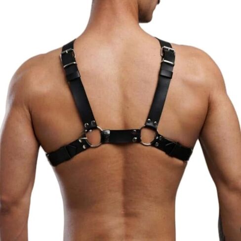 Men's genuine leather chest strap, chest harness,leather harness,punk rave style belt,style men's seat belt,sexy clothing chest strap, shoulder strap,cosplay nightclub sexy punk, club attire in Kuwait