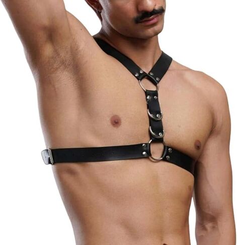Men's genuine leather chest strap, chest harness,leather harness,punk rave style belt,style men's seat belt,sexy clothing chest strap, shoulder strap,cosplay nightclub sexy punk, club attire in Kuwait