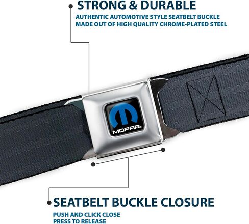 Buckle-Down Seatbelt Belt Reclaimed Black Panel, Mopar Blue, Adult XL (34"-52") in Kuwait
