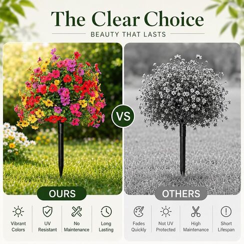 LWW Artificial Outdoor Plants, UV Resistant Faux Flower Topiary Balls with Ground Stakes, 22 Inch Realistic Fake Greenery Bushes, Waterproof Fade Resistant, Porch Garden Yard Patio Decor(2 Pack) in Saudi Arabia