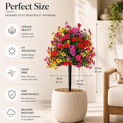 LWW Artificial Outdoor Plants, UV Resistant Faux Flower Topiary Balls with Ground Stakes, 22 Inch Realistic Fake Greenery Bushes, Waterproof Fade Resistant, Porch Garden Yard Patio Decor(2 Pack) in Saudi Arabia