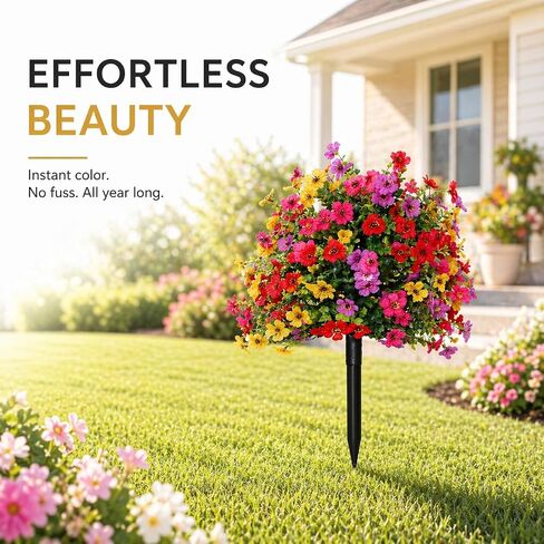 LWW Artificial Outdoor Plants, UV Resistant Faux Flower Topiary Balls with Ground Stakes, 22 Inch Realistic Fake Greenery Bushes, Waterproof Fade Resistant, Porch Garden Yard Patio Decor(2 Pack) in Saudi Arabia