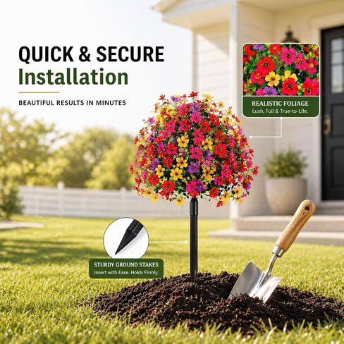 LWW Artificial Outdoor Plants, UV Resistant Faux Flower Topiary Balls with Ground Stakes, 22 Inch Realistic Fake Greenery Bushes, Waterproof Fade Resistant, Porch Garden Yard Patio Decor(2 Pack) in Saudi Arabia
