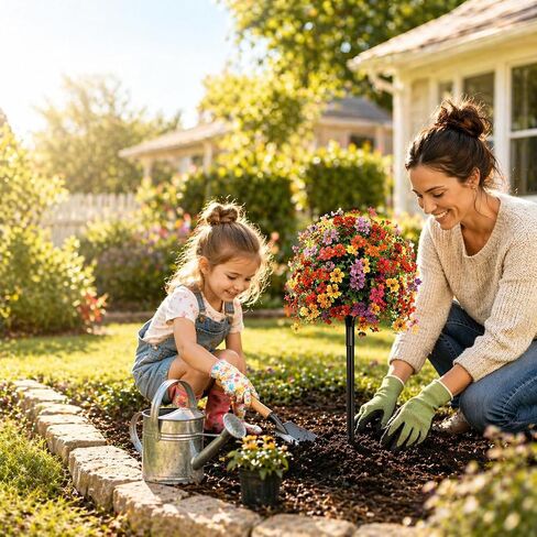 LWW Artificial Outdoor Plants, UV Resistant Faux Flower Topiary Balls with Ground Stakes, 22 Inch Realistic Fake Greenery Bushes, Waterproof Fade Resistant, Porch Garden Yard Patio Decor(2 Pack) in Saudi Arabia