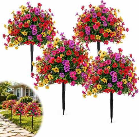 LWW Artificial Outdoor Plants, UV Resistant Faux Flower Topiary Balls with Ground Stakes, 22 Inch Realistic Fake Greenery Bushes, Waterproof Fade Resistant, Porch Garden Yard Patio Decor(2 Pack) in Saudi Arabia