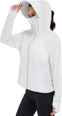 VUTRU Women UPF 50+ Sun Protection Jacket Hoodie Full Zip Pockets Running Yoga Shirts Long Sleeve for Sports Outdoor, White S in Saudi Arabia