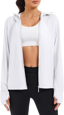 VUTRU Women UPF 50+ Sun Protection Jacket Hoodie Full Zip Pockets Running Yoga Shirts Long Sleeve for Sports Outdoor, White S in Saudi Arabia