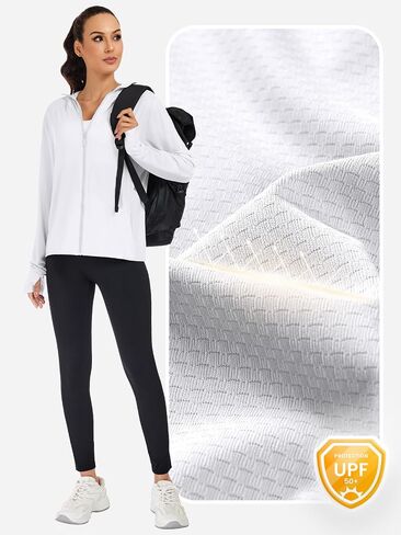 VUTRU Women UPF 50+ Sun Protection Jacket Hoodie Full Zip Pockets Running Yoga Shirts Long Sleeve for Sports Outdoor, White S in Saudi Arabia