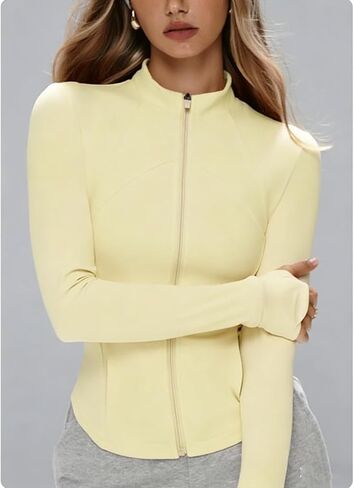Women's Stand Collar Slim Fit Yoga Jacket Long Sleeve Full-Zip Workout Athletic Yoga Tops for Pilates & Gym Use, Lightweight Zip Up Jacket (Yellow M) in Kuwait