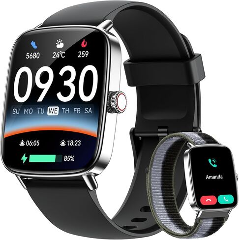 Smart Watch for Women, 1.85" HD AMOLED Fitness Tracker (Answer/Call) with 24/7 Heart Rate/Sleep/SpO2 Monitor for iPhone & Android, 120+ Sports Modes Smartwatch with IP68 Waterproof, 2 Bands in Kuwait