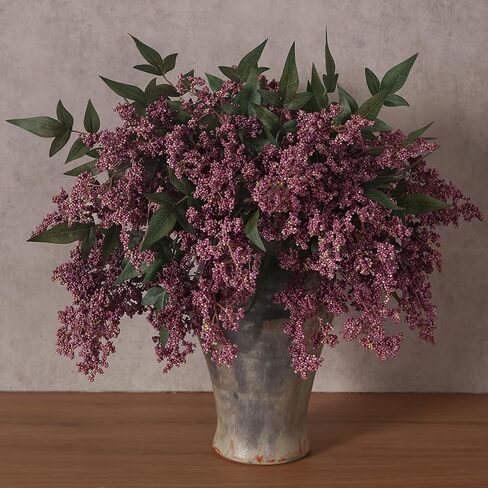 Juxdp 6 Pcs Artificial Nandina Berry Stem for Vase - 17" Realistic Faux Berry Spray, Fake Plant Branches with Stems for DIY Bouquet, Shower, Farmhouse, Mantel, Home Decor (Dusty Plum) in Saudi Arabia