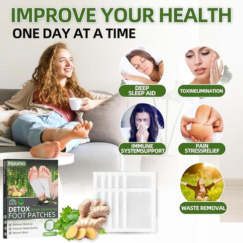Foot Patches, Natural Ingredients Foot Care Patches with Bamboo Vinegar and Ginger Powder,Restful Sleep & Helps Remove Tension,Comfortable Adhesive & No Trace 20 Pack in Saudi Arabia