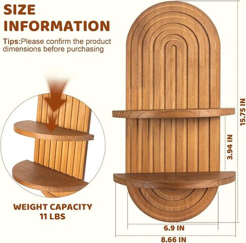 Boho Wall Shelf Decor Plant Wall Shelf Mid Century Modern Decor Hanging Plant Shelves, 2 Tier Wooden Art Floating Shelves for Home Bathroom Bedroom Living Room Planter in Saudi Arabia