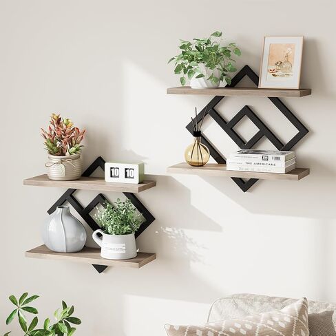 ELYKEN Floating Shelves for Wall, Set of 2 Hanging Shelves, 2-Tier Wall Mounted Storage Shelves for Books & Decor, Perfect for Living Room, Bedroom, Kitchen, Home Office, Study, Rustic Brown in Saudi Arabia
