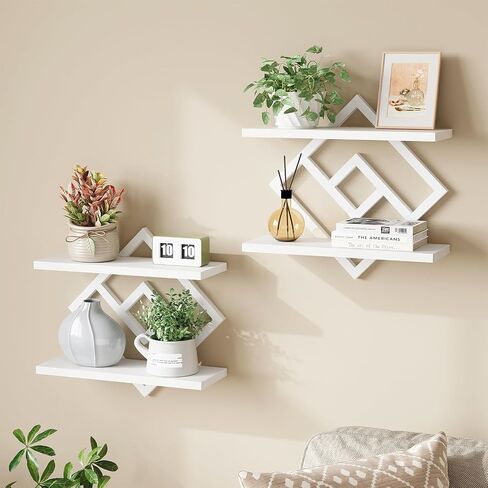 ELYKEN Floating Shelves for Wall, Set of 2 Hanging Shelves, 2-Tier Wall Mounted Storage Shelves for Books & Decor, Perfect for Living Room, Bedroom, Kitchen, Home Office, Study, Rustic Brown in Kuwait