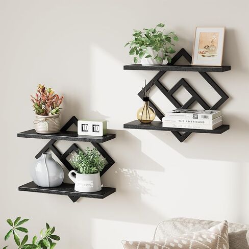 ELYKEN Floating Shelves for Wall, Set of 2 Hanging Shelves, 2-Tier Wall Mounted Storage Shelves for Books & Decor, Perfect for Living Room, Bedroom, Kitchen, Home Office, Study, Rustic Brown in Kuwait