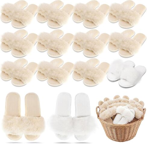 Unittype 12 Pairs Bridesmaid Slippers Bulk for Wedding Women's Fuzzy Plush Furry Slippers Bridesmaid Gift for Bridal Shower Bachelorette Party Wedding in Kuwait
