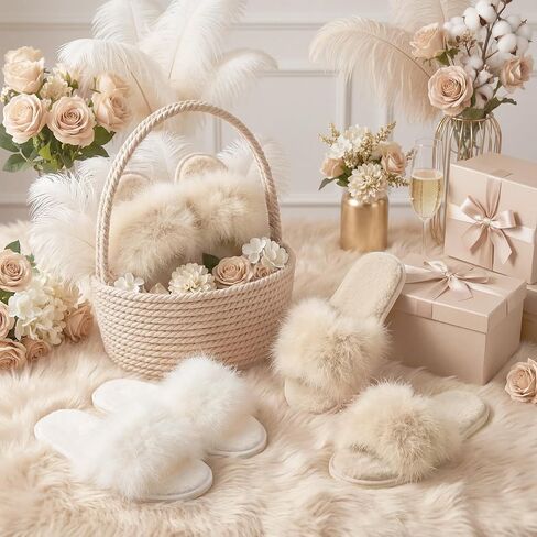 Unittype 12 Pairs Bridesmaid Slippers Bulk for Wedding Women's Fuzzy Plush Furry Slippers Bridesmaid Gift for Bridal Shower Bachelorette Party Wedding in Kuwait