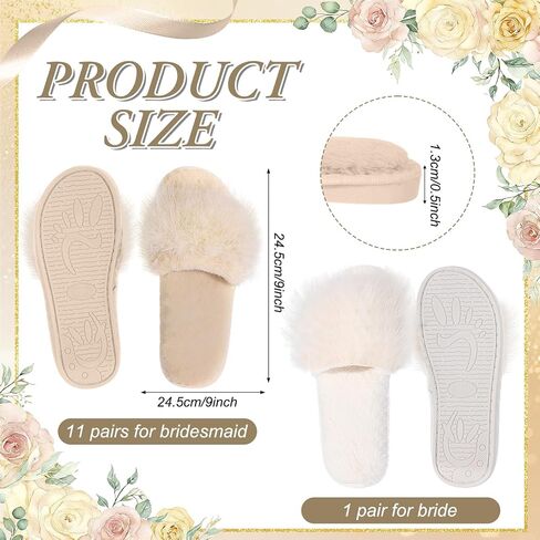 Unittype 12 Pairs Bridesmaid Slippers Bulk for Wedding Women's Fuzzy Plush Furry Slippers Bridesmaid Gift for Bridal Shower Bachelorette Party Wedding in Kuwait